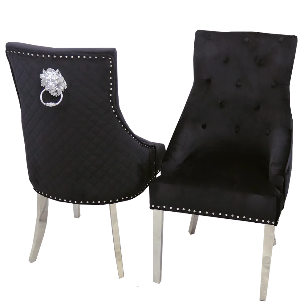 Bentley Chrome Chair Black Velvet Lion Knocker